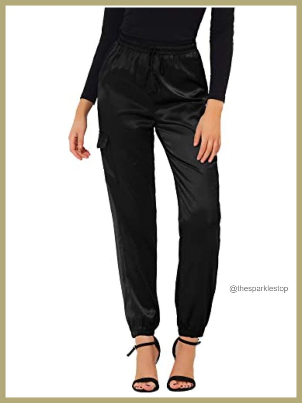 Satin High Waist Cargo Joggers Tie Elastic Pull On Women's Pants